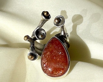 Sparkling Sunstone Ring 925 Sterling Silver