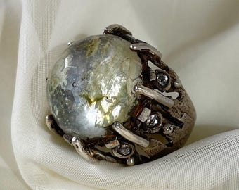 Garden Quartz Ring 925 Sterling Silver, Dome Cut Quartz Ring, Bold Statement Ring, Moss Quartz Ring, Nature Stone Ring, Large Crystal Ring