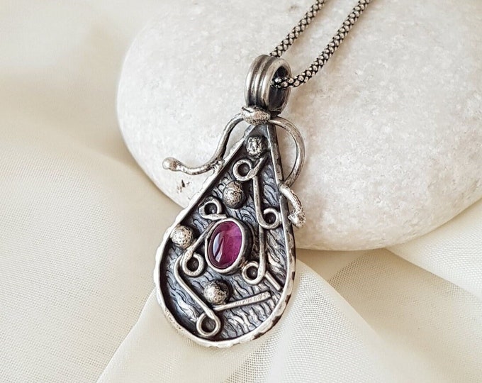 Rustic Amethyst Pendant 925 Sterling Silver
