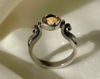 Natural Citrine Dainty Ring 925 Sterling Silver