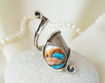 Spiny Oyster Turquoise Wrap Ring 925 Sterling Silver