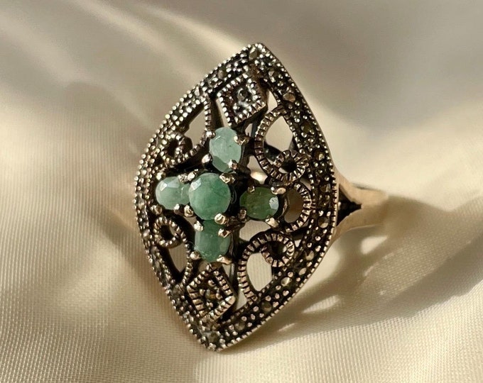 Vintage Emerald Ring Sterling Silver