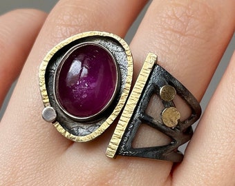 Rubellite Tourmaline Ring Sterling Silver, Big Pink Tourmaline Ring, Adjustable Statement Ring Women, Gift for Her