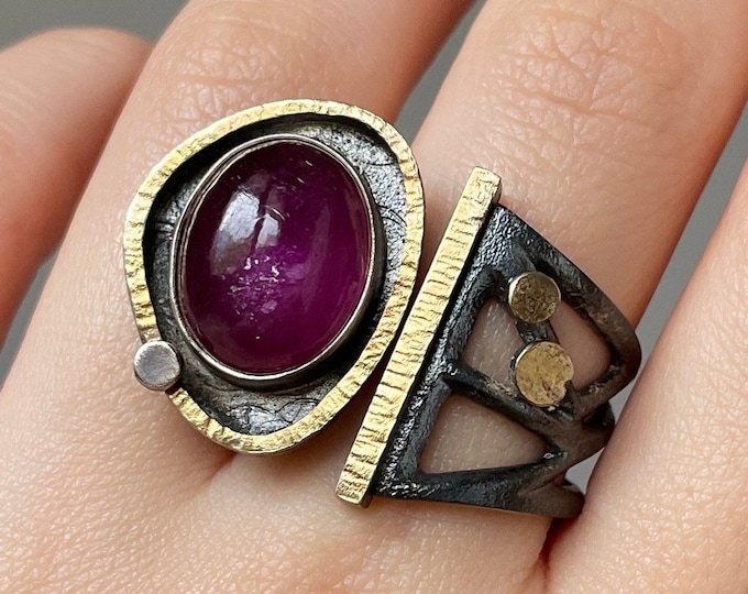Rubellite Tourmaline Ring Sterling Silver, Big Pink Tourmaline Ring, Adjustable Statement Ring Women, Gift for Her