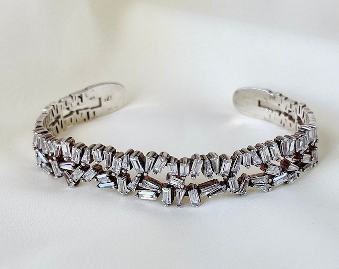 Baguette Zircon Bridal Cuff Bracelet 925 Sterling Silver