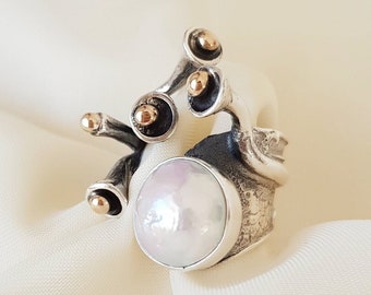 Large Freshwater Pearl Ring 925 Sterling Silver