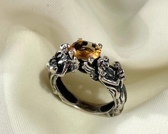 Citrine Angel Ring 925 Sterling Silver