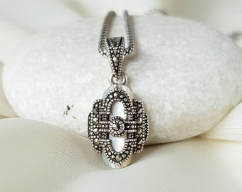 Art Deco Mother of Pearl Pendant 925 Sterling Silver