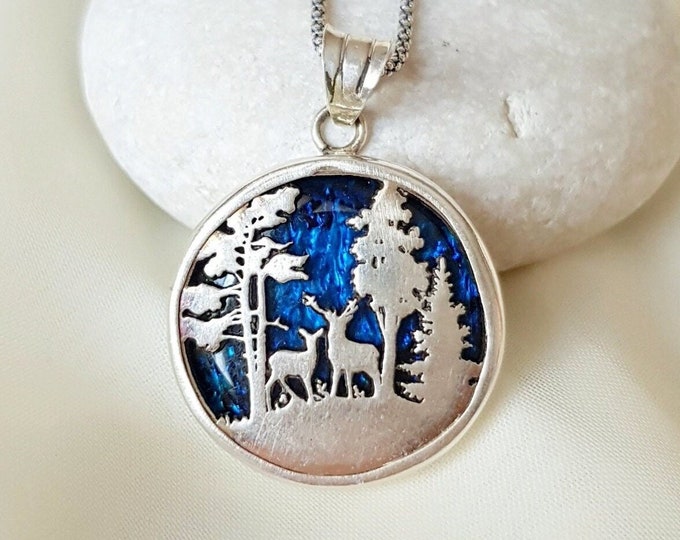 Forest Deer Pendant 925 Sterling Silver
