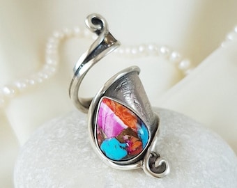Pink Dahlia Kingman Turquoise Wrap Ring 925 Sterling Silver
