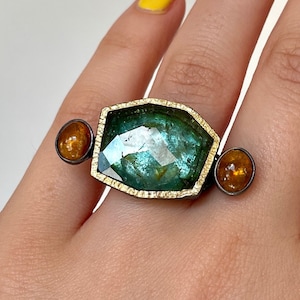 Teal Blue Tourmaline Ring 925 Sterling Silver, October Birthstone Ring, Big Indicolite Tourmaline Ring, Handmade Boho Rings, Unique Rings