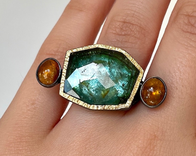 Rare Teal Blue Tourmaline Ring 925 Sterling Silver
