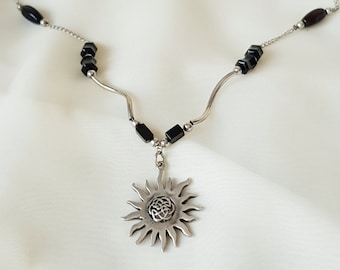 Celtic Sun Necklace 925 Sterling Silver, Celestial Necklace, Celtic Trinity Knot Sun, Silver Boho Necklace, Gifts for Her
