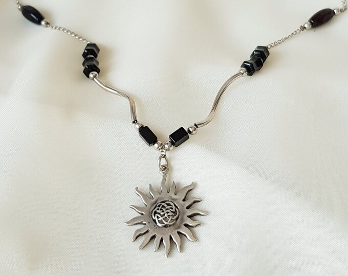 Celtic Sun Necklace 925 Sterling Silver, Celestial Necklace, Celtic Trinity Knot Sun, Silver Boho Necklace, Gifts for Her
