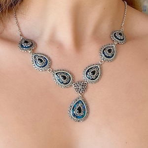 Blue Abalone Statement Necklace 925 Sterling Silver, Elegant Paua Shell Necklace Set, Handmade Unique Jewelry, Mothers Day Gift for Her