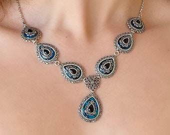 Blue Abalone Statement Necklace 925 Sterling Silver