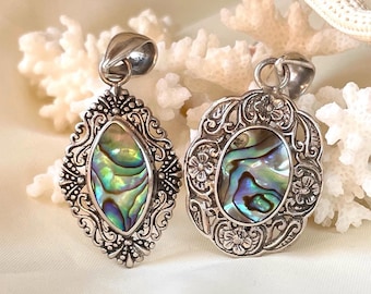 Dainty Abalone Shell Pendant Necklace 925 Sterling Silver, Aurora Borealis Necklace, Ocean Wave Necklace, Mothers Day Gift for Her