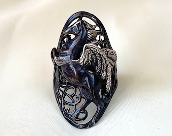 Prancing Pegasus Ring 925 Sterling Silver