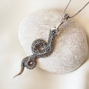 Snake Serpent Pendant Necklace for Women 925 Sterling Silver, Rattlesnake Wild Animal Necklace, Gothic Jewelry, Gift for Her