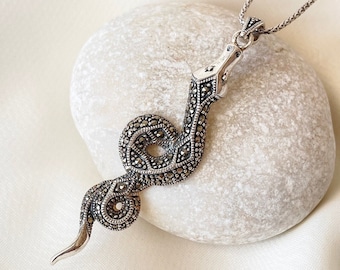 Marcasite Snake Pendant 925 Sterling Silver