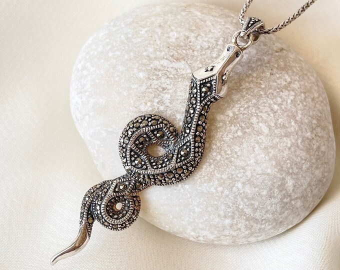 Marcasite Snake Pendant 925 Sterling Silver