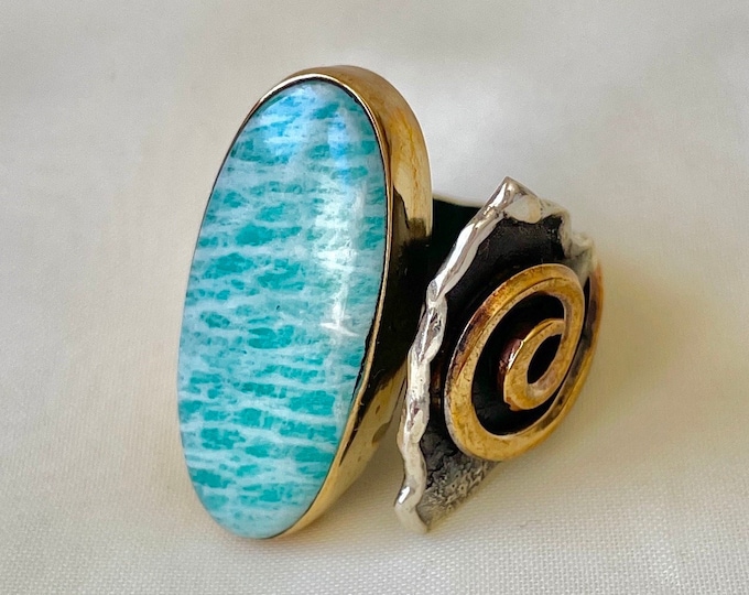 Blue Amazonite Spiral Detail Ring 925 Sterling Silver