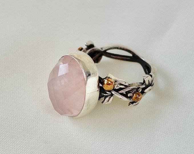 Rose Quartz Vine Ring 925 Sterling Silver