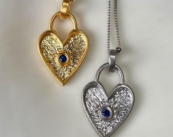 Blue Sapphire 18k Gold Vermeil Heart Necklace