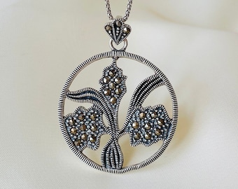 Vintage Orchid Flower Pendant 925 Sterling Silver