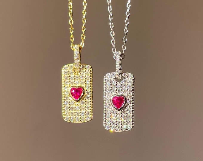 Pink Heart Necklace Sterling Silver Gold Plated