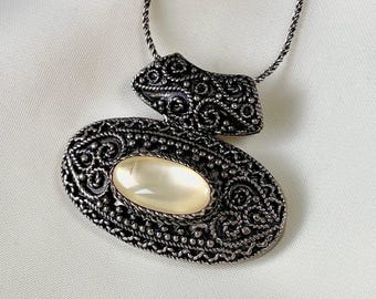 Mother of Pearl Pendant Necklace Sterling Silver