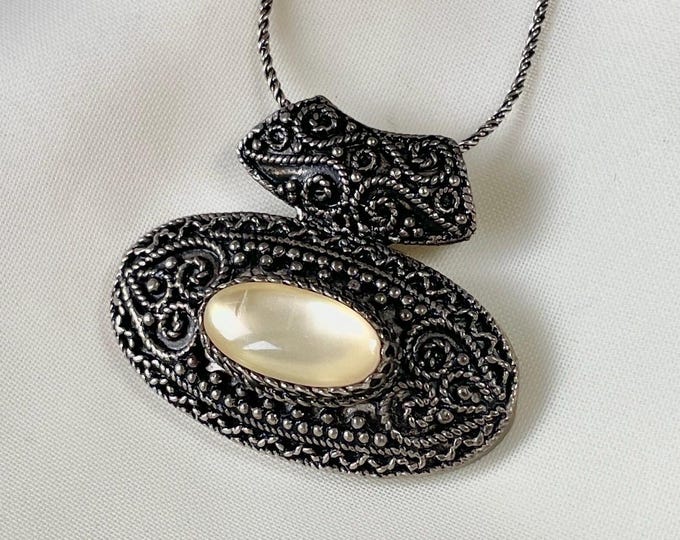 Mother of Pearl Pendant Necklace Sterling Silver
