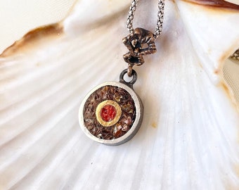 Shell And Coral Chip Inlay Pendant 925 Sterling Silver