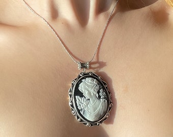 Vintage Cameo Lady Necklace 925 Sterling Silver