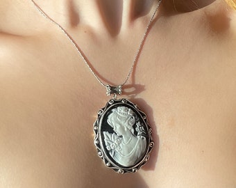 Vintage Cameo Lady ketting 925 sterling zilver, Moederdag cadeau voor moeder, Victoriaanse gotische statement ketting voor vrouwen, cadeau voor haar