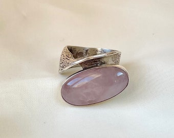 Rose Quartz Band Ring 925 Sterling Silver