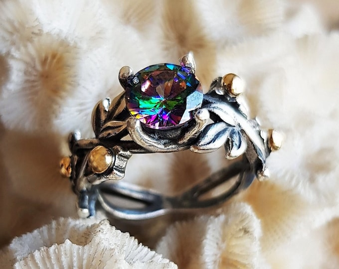 Mystic Topaz Vine Ring 925 Sterling Silver
