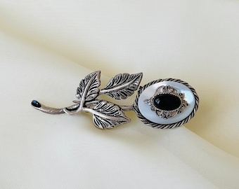 Vintage Mother of Pearl Branch Brooch 925 Sterling Silver