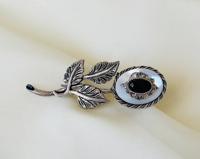 Vintage Mother of Pearl Branch Brooch 925 Sterling Silver