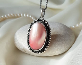 Large Pink Pearl Pendant 925 Sterling Silver