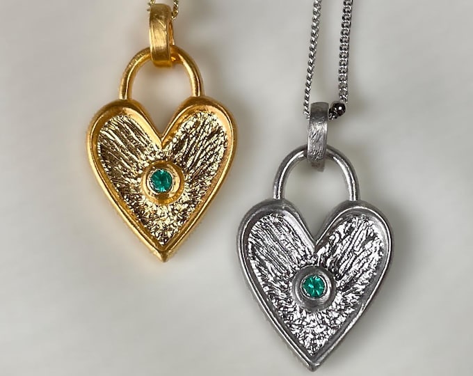 Emerald 18k Gold Vermeil Heart Necklace