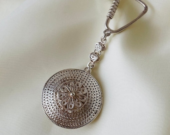 Floral Filigree Keychain 925 Sterling Silver