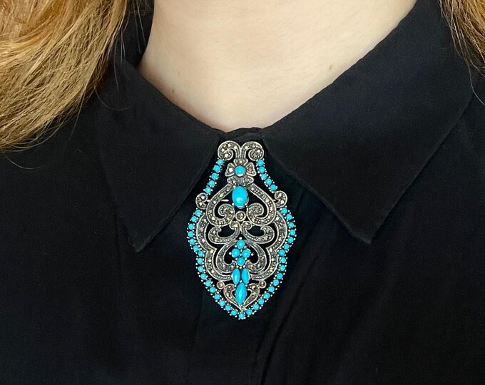 Turquoise Brooch Pendant 925 Sterling Silver