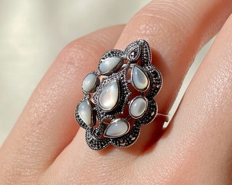 Mother of Pearl Cocktail Ring 925 Sterling Silver