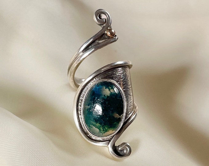 Moss Agate Wrap Ring 925 Sterling Silver