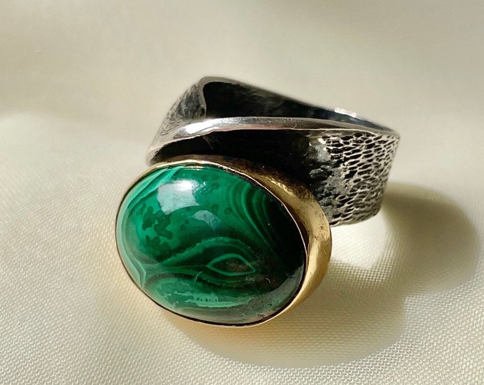 Natural Malachite Band Ring 925 Sterling Silver