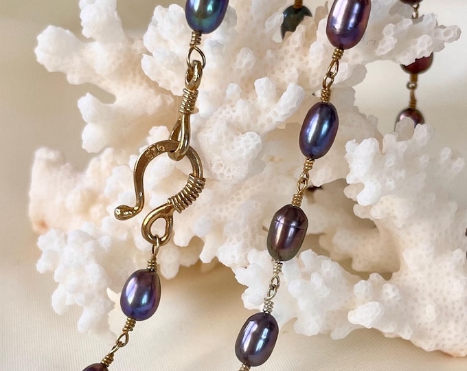 Freshwater Black Pearl Gold Necklace