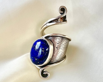 Lapis Lazuli Wrap Ring Sterling Silver, Blue Gemstone Statement Ring, Handmade Boho Ring, September Birthstone, Birthday Gift for Her