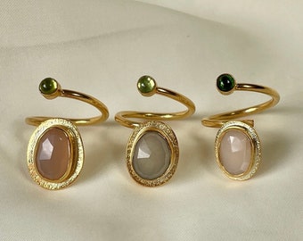 Moonstone and Peridot Ring 22k Gold Vermeil