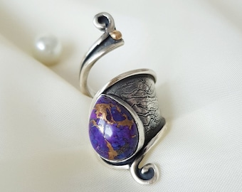 Purple Copper Turquoise Wrap Ring 925 Sterling Silver